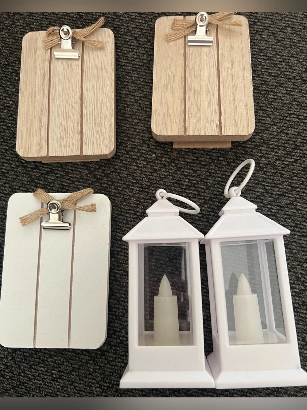 Rustic Wood Photo Frame Boards and 2 White Mini LED Lantern Candle Set